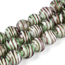 Светло-зеленый Бусы лэмпворк ручной работы, круглые, два тона, светло-зеленый, 11~12.5 мм, отверстие : 1~1.5 мм, около 30 шт / нитка, 13.19~13.58'' (33.5~34.5 см)