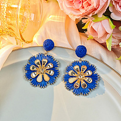 Королевский синий Серьги с подвесками в богемном стиле из рафии с цветком, со сплавом, украшения для женщин, платина, королевский синий, 60x45 мм