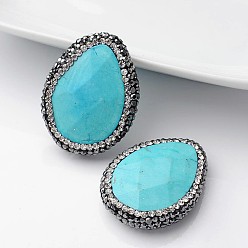 Кристалл Окрашенные в слезу и нагретые бусины из натурального говлита, с полимерной глиной горный хрусталь, кристалл, 30~32x23~24x6~7 мм, отверстие : 0.5 мм