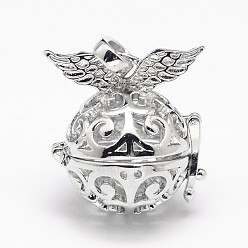 Платина Стойки для подвесок из латуни с полыми клетками, для ожерелья, круглый с крыльями, без никеля , платина, 28x21 мм, отверстие : 9x3.5 мм