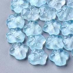 Light Sky Blue Transparent Spray Painted Glass Beads, Dog's Paw, Light Sky Blue, 11x12x4.5mm, Hole: 1mm