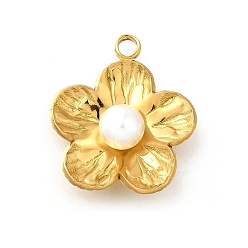 Цветок 304 подвески из нержавеющей стали, со стеклянным жемчугом, реальный 18 k позолоченный, цветок, 25x22x8 мм, отверстие : 2.5 мм