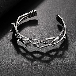 Antique Silver Gothic Alloy Thorns Open Cuff Bangles, Antique Silver, Inner Diameter: 2.36 inch(6cm)