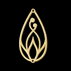 Золотой 201 соединители звенья нержавеющие, лазерная резка, слеза, золотые, 40x22x1 мм, отверстие : 1.5 мм