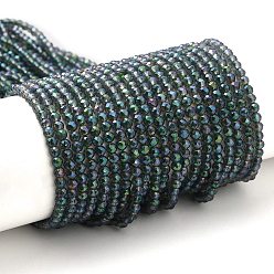 Кадет Синий Гальванизируйте прозрачное стекло бисер нитей, с покрытием цвета радуги, граненые круглые, кадетский синий, 3x2.5 мм, отверстие : 0.7 мм, около 130~135 шт / нитка, 12.99~14.17 дюйм (33~36 см)