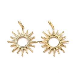 Настоящее золото 18K Подвески из экологически чистой латуни с микропаве из кубического циркония, долговечный, без свинца и без кадмия, очарование солнца, реальный 18 k позолоченный, 37x35x3 мм, отверстие : 6x3 мм