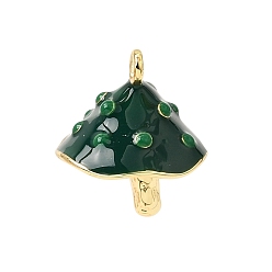 Dark Green Brass Enamel Pendants, Mushroom Charms, Long-Lasting Plated, Rack Plating, Lead Free & Cadmium Free, Real 18K Gold Plated, Dark Green, 17x14mm, Hole: 1.6mm