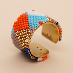 Разноцветный Регулируемые манжеты в стиле бохо 304 из нержавеющей стали и стеклянных бусин, сердце, красочный, внутренний диаметр: 20 мм