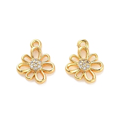 Настоящее золото 18K Латунные микро проложить кубического циркония прелести, цветок, реальный 18 k позолоченный, 13x11x2.5 мм, отверстие : 1.4 мм