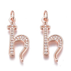Real Rose Gold Plated Brass Micro Pave Clear Cubic Zirconia Pendants, Long-Lasting Plated, Letter H, Real Rose Gold Plated, 22.5x11x2mm, Hole: 3mm