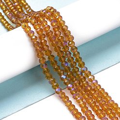 Gold Electroplate Glass Beads Strands, Half Rainbow Plated, Faceted, Rondelle, Gold, 4x3mm, Hole: 0.4mm, about 123~127pcs/strand, 16.5~16.9 inch(42~43cm)
