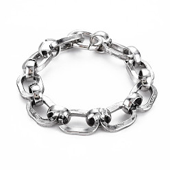 Antique Silver Men's Alloy Chain Bracelets, Oval, Antique Silver, Inner Diameter: 50mm