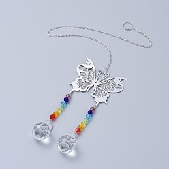 Прозрачный Кристаллы люстра ловцы солнца призмы чакра висит кулон, с железной кабельных цепей, стеклянные бусины и латунные подвески, бабочка с круглой, прозрачные, 445 мм