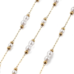 Настоящее золото 18K Цепочки из искусственного жемчуга и бусин из нержавеющей стали, с 304 цепями из нержавеющей стали, ионное покрытие (ip), пайки, с катушкой, реальный 316 k позолоченный, 18 мм