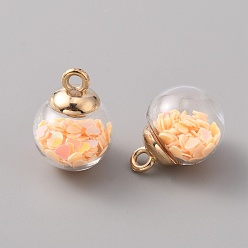 Легкий Лосось Стеклянные подвески, с пластиковой фурнитурой и сердечками из пенопласта внутри, круглые, светлый померанцевый, 21.5x16 мм, отверстие : 2.2 мм