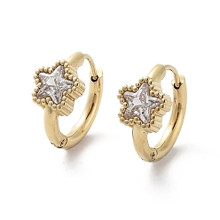 Золотой Вакуумное покрытие pvd 304 серьги-кольца из нержавеющей стали в форме звезды, с кубического циркония, золотые, 16.5x8.5 мм