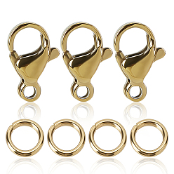 Золотой 304 нержавеющая сталь застежка когтя омара, застежки на спусковой крючок, с открытыми пружинными кольцами из нержавеющей стали 304, золотые, 10x6.3x3.2 мм, отверстие : 1.4 мм.