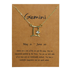Близнецы Ожерелья из сплава с кристаллами и стразами в виде созвездия для женщин, золотые, Близнецы, 14.96 дюйм (38 см)