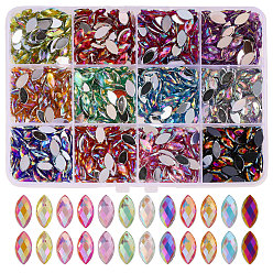(52) Непрозрачная лаванда 1440 шт 12 цвета стеклянные кабошоны со стразами, с покрытием на задной стороне, лошадиный глаз , разноцветные, 9.5x5x2 мм, 120 шт / цвет