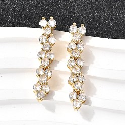 Настоящее золото 18K Серьги-гвоздики с кисточками из латуни с микропаве из прозрачных кубических цирконий, стойки покрытие, долговечный, без кадмия и без свинца, реальный 18 k позолоченный, 33.5x6.5 мм