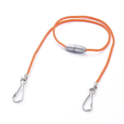 Dark Orange Polyester & Spandex Cord Ropes Eyeglasses Chains, Neck Strap for Eyeglasses, with Plastic Breakaway Clasps, Iron Coil Cord Ends and Keychain Clasp, Dark Orange, 21.34 inch(54.2cm)
