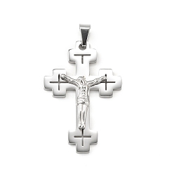 Нержавеющая Сталь Цвет 304 из нержавеющей стали большие кулоны, подвеска в виде креста-распятия, с 201 держателями для ледоруба из нержавеющей стали, цвет нержавеющей стали, 50x33.5x4.5 мм, отверстие : 9x5 мм