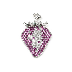 Платина Латунные микро проложить кубического циркония подвески, клубника, долговечный, без кадмия и без свинца, стойки покрытие, платина, 21x14.5x5 мм, отверстие : 1.2 мм