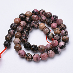 Rhodonite Natural Rhodonite Beads Strands, Faceted, Round, 8mm, Hole: 1.2mm, about 45pcs/strand, 15.3 inch