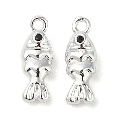 Посеребрённый Латунные микро проложить кубического циркония подвески, без кадмия, без никеля и без свинца, рыбы прелести, 925 серебро покрытием, 14x5x4 мм, отверстие : 1.2 мм