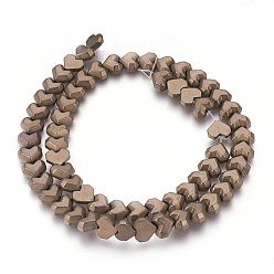 Copper Plated Electroplated Non-magnetic Synthetic Hematite Beads Strands, Frosted, Heart, Copper Plated, 8x7x3mm, Hole: 0.8mm, about 65pcs/strand, 15.94 inch(40.5cm)