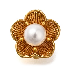 Матовый Золотой Цвет Латунные застежки-кольца, с абс пластмассовой имитационной жемчужиной, долговечный, цветок, матовый золотой цвет, 10.5x11x11 мм, отверстие : 1.6 мм