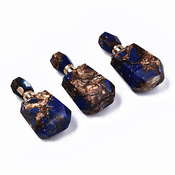 Lapis Lazuli Assembled Synthetic Bronzite and Lapis Lazuli Openable Perfume Bottle Pendants, with Light Gold Brass Findings, Dyed, Capacity: 1ml(0.03 fl. oz), 42~43x22x15mm, Hole: 1.8mm