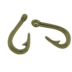 Antique Bronze Tibetan Style Alloy Hook Clasps, Fish Hook Charms, For Leather Cord Bracelets Making, Cadmium Free & Lead Free, Antique Bronze, 38x18x8mm, Hole: 5mm