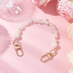 Хрусталь Натуральный кварцевый кристалл и круглая искусственная жемчужина из АБС-пластика удлинительные цепочки, с поворотными застежками сплава, золотой свет, 204.5~210 мм