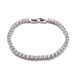 Platinum SHEGRACE Rhodium Plated 925 Sterling Silver Bracelets, with Grade AAA Cubic Zirconia, Clear, Platinum, 7-1/8 inch(18cm)