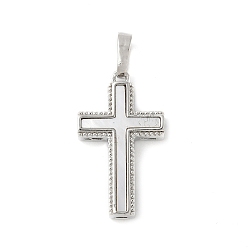 Платина Подвески из латуни с натуральными белыми ракушками, религия крест прелести, долговечный, без свинца и без кадмия, стойки покрытие, платина, 23x13x3.5 мм, отверстие : 3.5x6 мм