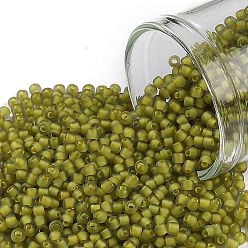 (246FM) Yellow Lined Light Olive Rainbow Matte Круглые бусины toho, японский бисер, (246 fm) желтая подкладка светло-оливковая радужная матовая, 11/0, 2.2 мм, отверстие : 0.8 мм, о 1110шт / бутылка, 10 г / бутылка