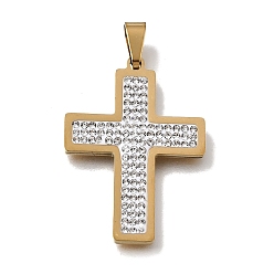 Real 18K Gold Plated 201 Stainless Steel Enamel Pendants, Cross Charms, with Rhinestone, Real 18K Gold Plated, 32.5x23x2.5mm, Hole: 6x3.5mm