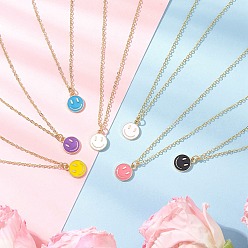 (52) Непрозрачная лаванда Ожерелья с подвеской в виде улыбающегося лица из эмали, ожерелья из латуни для женщин, золотые, разноцветные, 16.54 дюйм (42 см)