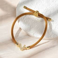 Letter V Регулируемые браслеты из нейлона, латунные микропаве кубические цирконии буквы подвески ювелирные изделия для женщин мужчин, стойки покрытие, долговечный, Буква V, 1/8 дюйм (0.3 см), внутренний диаметр: 2-5/8 дюйм (6.6 см)