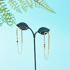 Разноцветный Цепочка кисточка со стеклянными бусинами висячие серьги-гвоздики для девочек женщин, 304 серьги нержавеющей стали, золотые, красочный, 64x14x1.5 мм, штифты : 0.7 мм