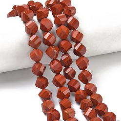 Красный Камень Натуральные красные яшмы бусы пряди, граненые, твист, 10~10.5x9.5~10.5x9.5~10.5 мм, отверстие : 1 мм, около 38~40 шт / нитка, 14.96~15.35'' (38~39 см)