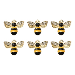 Желтый 6подвески из эмали с покрытием из сплава, с кристально горный хрусталь, без кадмия, без никеля и без свинца, золотой свет, Пчелы, желтые, 19x23x5 мм, отверстие : 1.4 мм
