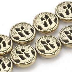 Light Gold Plated Electroplate Non-magnetic Synthetic Hematite Beads Strands, Flat Round, Light Gold Plated, 12~12.5x4mm, Hole: 1mm, about 32pcs/strand, 16.14 inch