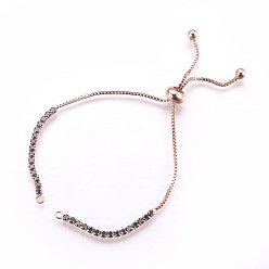 Розовое Золото Изготовление латунных браслетов-слайдеров, с кубического циркония, изготовление браслетов-слайдеров, без свинца и без кадмия, чёрные, розовое золото , 8-5/8 дюйм (22 см), 1~2 мм