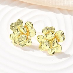 Настоящее золото 18K Латунь серьги, цветок, реальный 18 k позолоченный, 22.5x21.5 мм