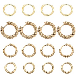 Настоящее золото 14K 8 пары 4 стили серьги-кольца с латунными бусинами для женщин, кольцо и овальные, реальный 14 k позолоченный, 13~21.5x13~17x2~4 мм, штифты : 0.7~1 мм, 2 пары / стиль