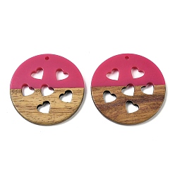 Камелия Подвески из смолы и ореха, плоский круглый с услышанным, подарок на День святого Валентина, камелия, 38x3.5 мм, отверстие : 2 мм