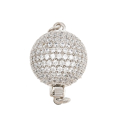 Platinum Brass Micro Pave Clear Cubic Zirconia Box Clasps, Round, Lead Free & Cadmium Free, Rack Plating, Long-Lasting Plated, Platinum, 23x16mm, Hole: 2mm