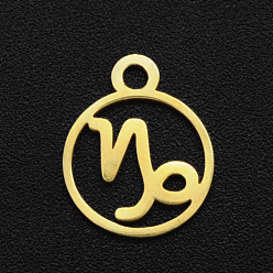 Козерог 201 прелести нержавеющей стали, плоские круглые с созвездием, золотые, Козерог, 13.4x10.8x1 мм, отверстие : 1.5 мм